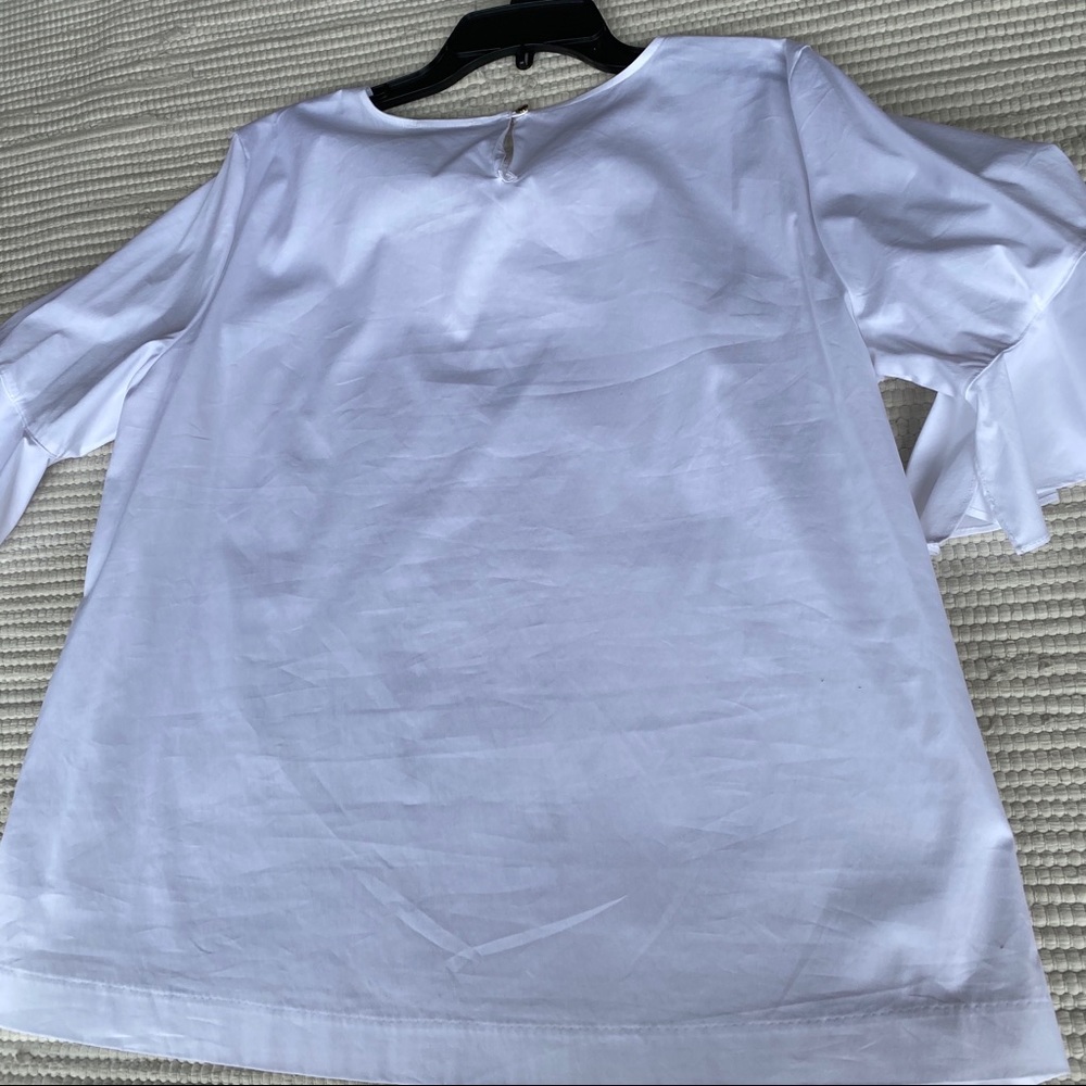 Calvin Klein White Poplin Ruffle Sleeve Blouse XL NWT Summer Chic - Picture 8 of 10